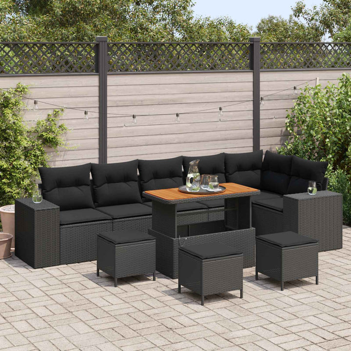 Havesofa Sæt 10 stk. Sort polyrattan