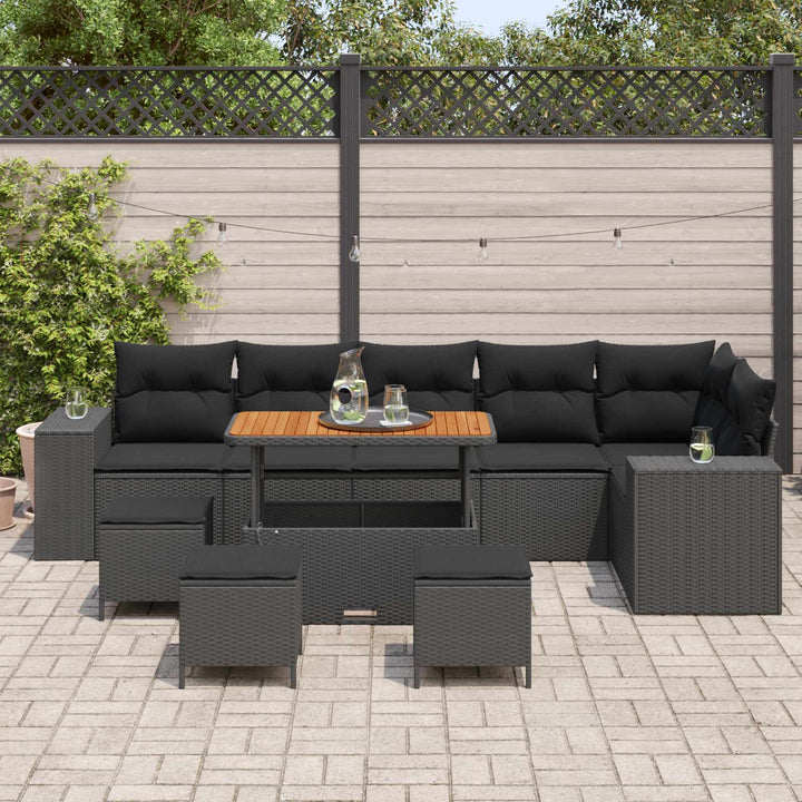 Havesofa Sæt 10 stk. Sort polyrattan