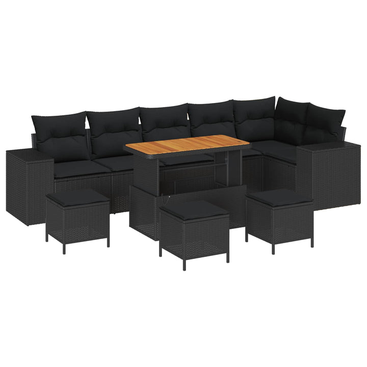 Havesofa Sæt 10 stk. Sort polyrattan