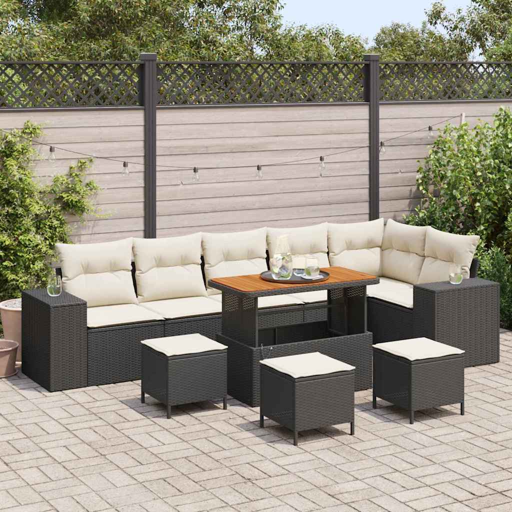 Havesofa Sæt 10 stk. Sort polyrattan