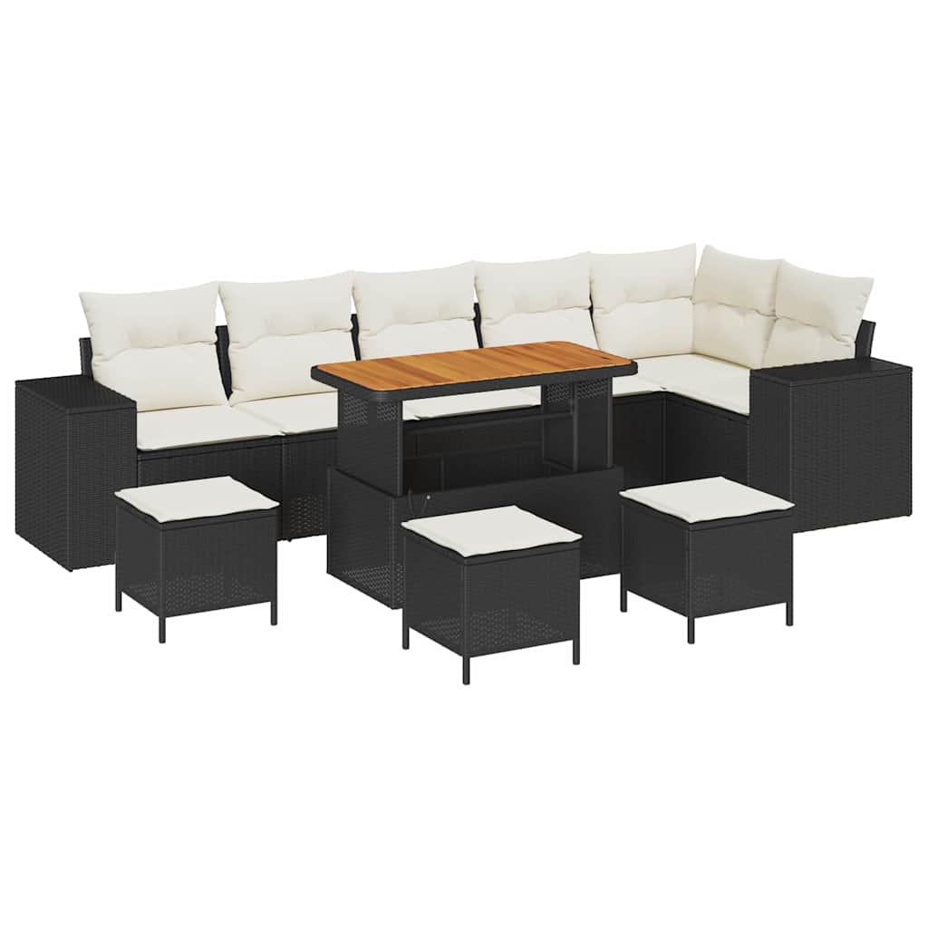 Havesofa Sæt 10 pcs Sort polyrattan