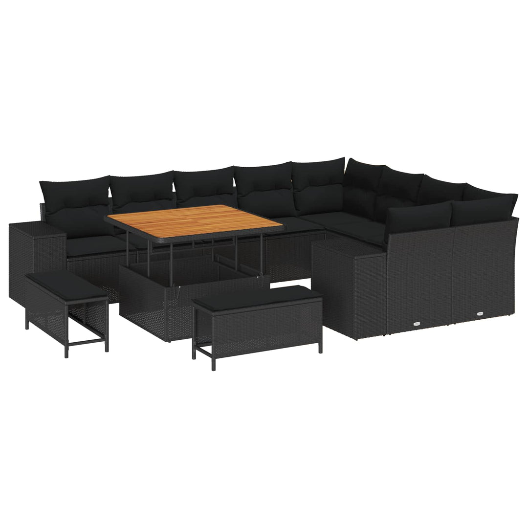 Havesofa Sæt med pude 12 pcs Sort polyrattan