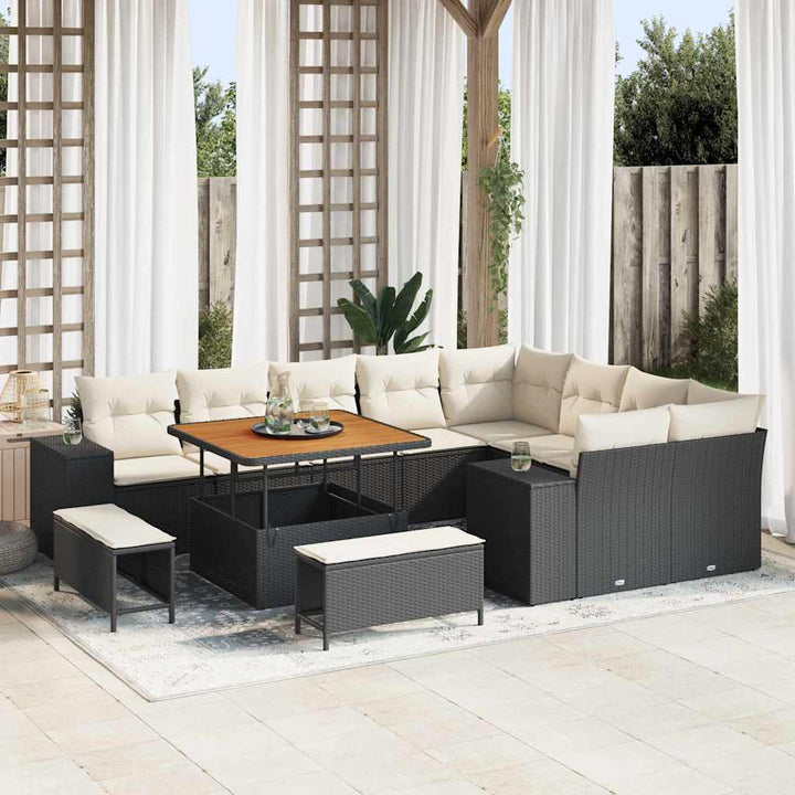 Havesofa Sæt med pude 12 pcs Sort polyrattan