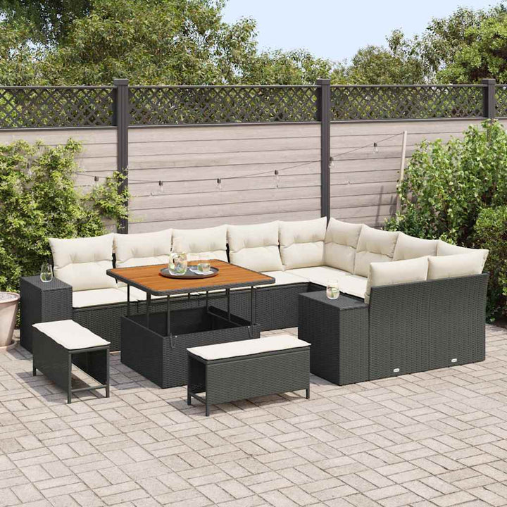 Havesofa Sæt med pude 12 pcs Sort polyrattan