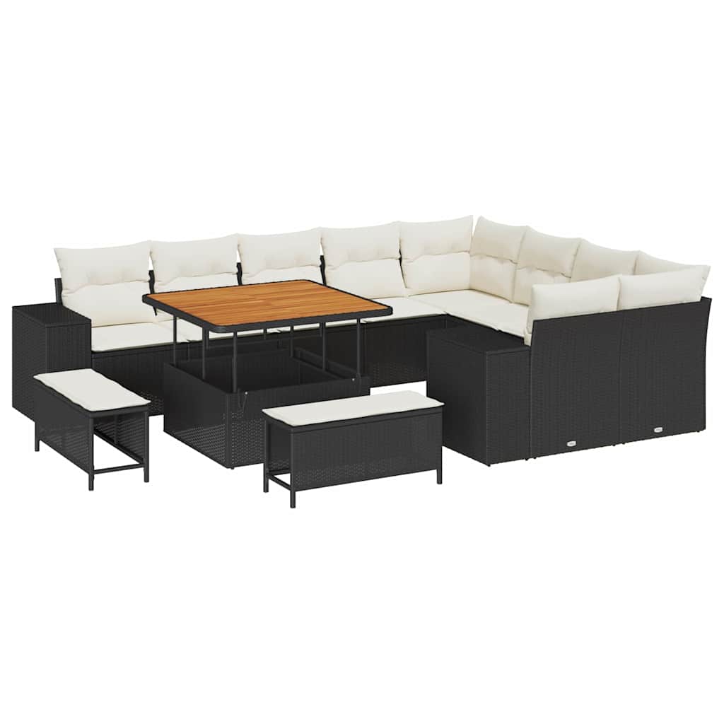 Havesofa Sæt med pude 12 pcs Sort polyrattan