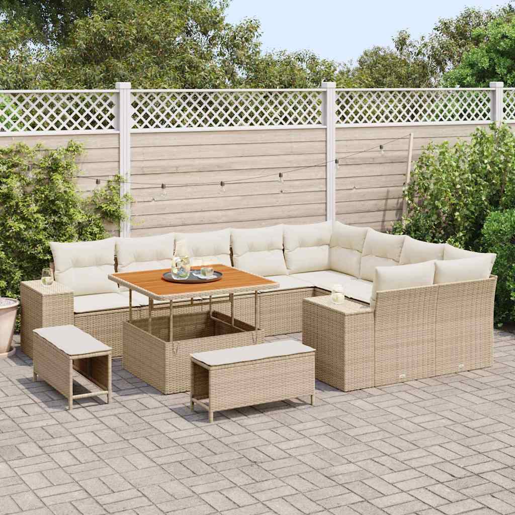 Havesofa Sæt med pude 12 pcs Beige polyrattan