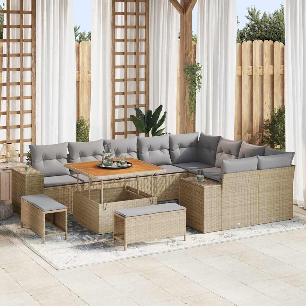 Havesofa Sæt 12 stk. Beige polyrattan