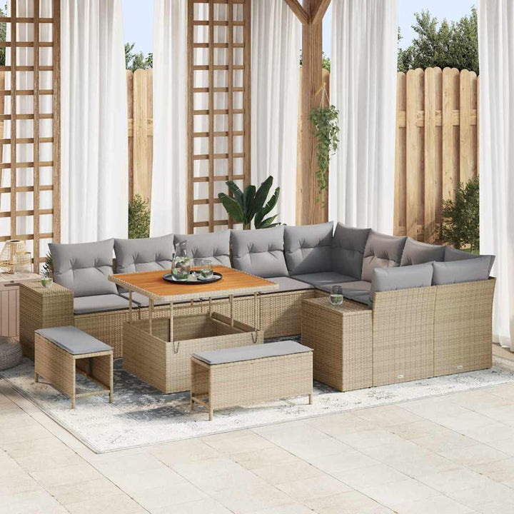 Havesofa Sæt 12 stk. Beige polyrattan