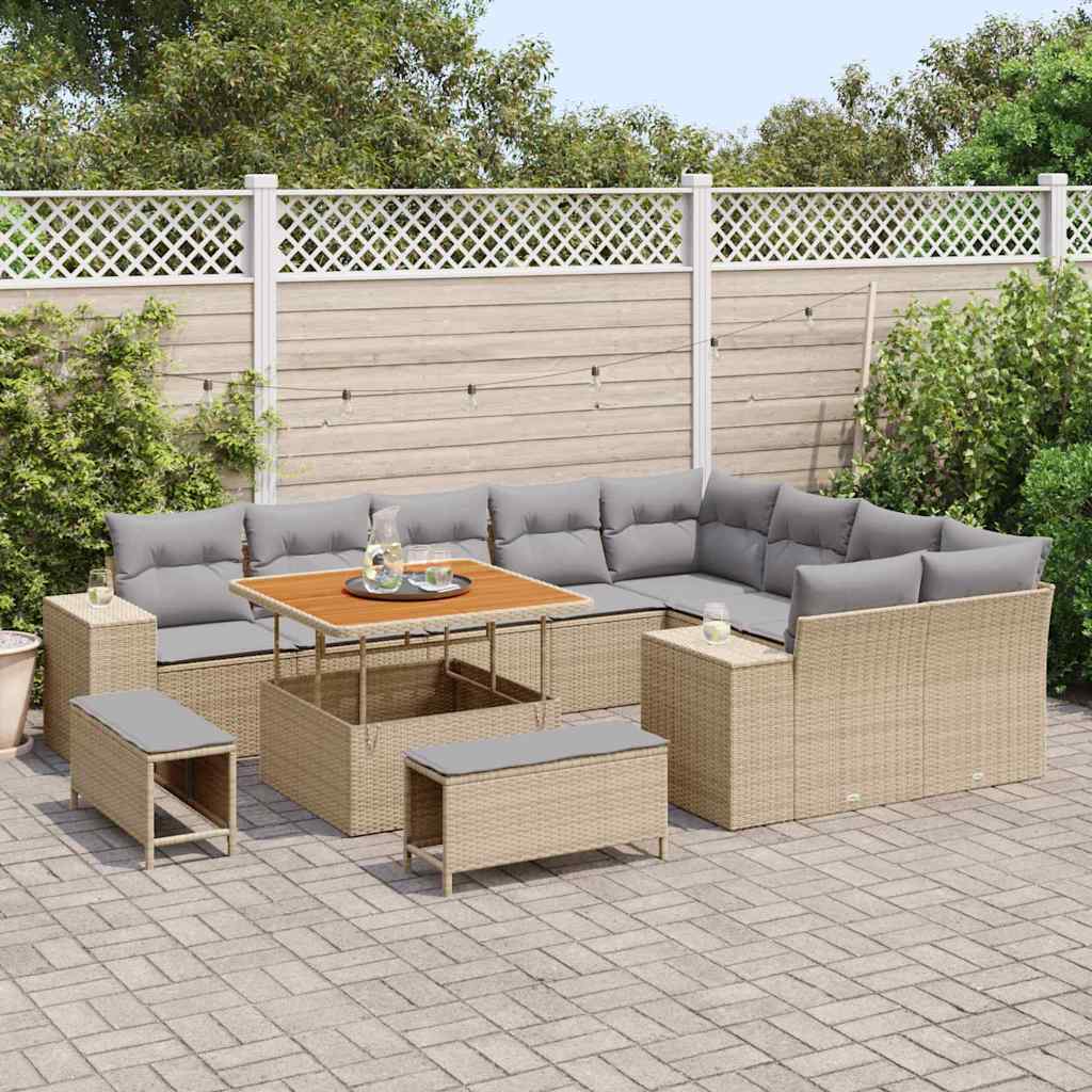 Havesofa Sæt med pude 12 pcs Beige polyrattan