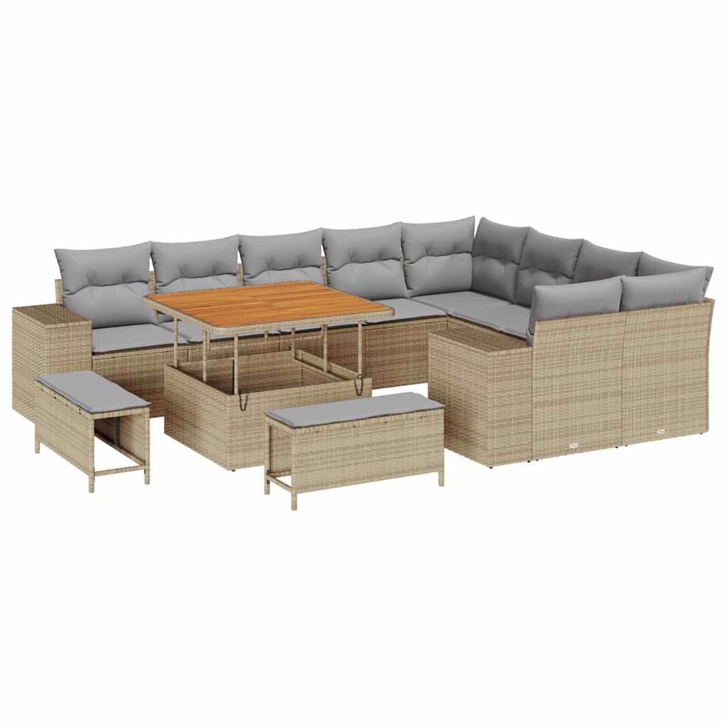 Havesofa Sæt med pude 12 pcs Beige polyrattan