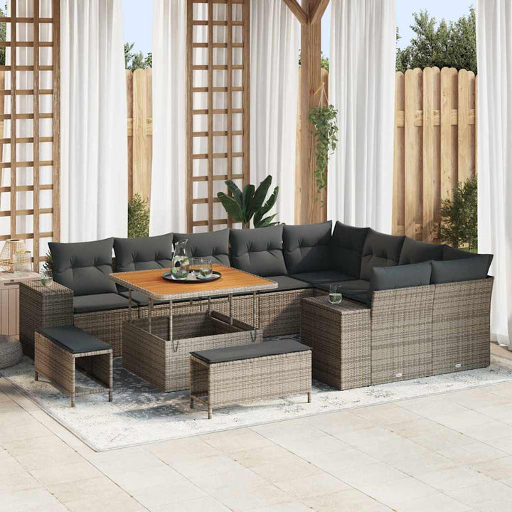 Havesofa Sæt med pude 12 pcs Grå polyrattan