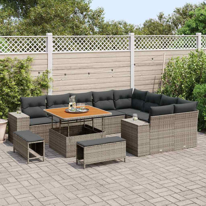 Havesofa Sæt med pude 12 pcs Grå polyrattan