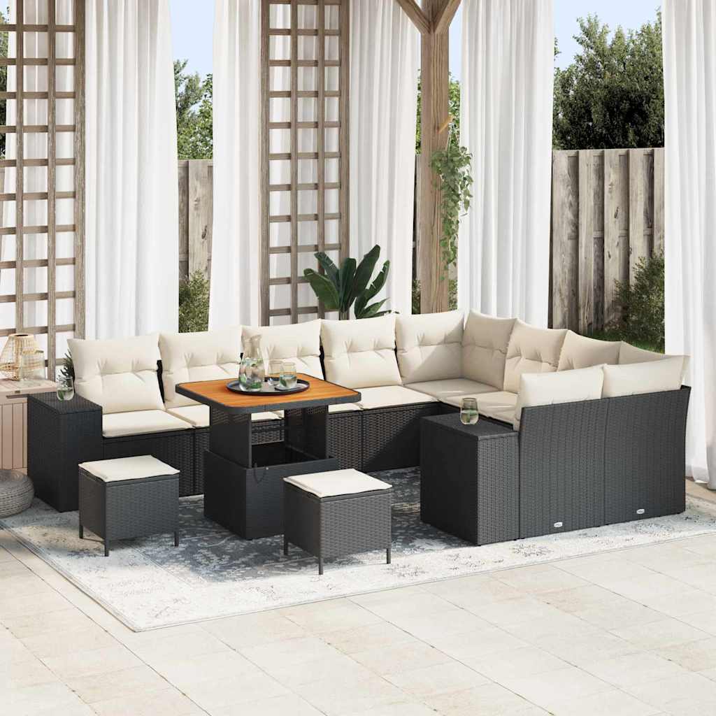 Havesofa Sæt 12 stk. Sort polyrattan