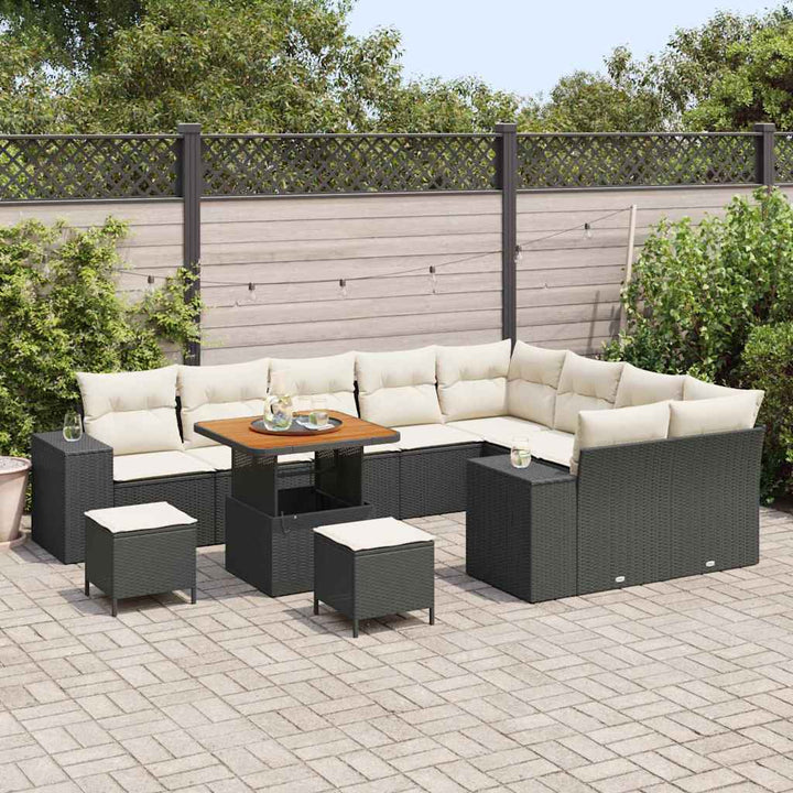 Havesofa Sæt med pude 12 pcs Sort polyrattan
