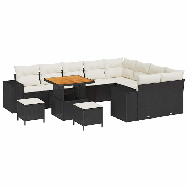Havesofa Sæt med pude 12 pcs Sort polyrattan
