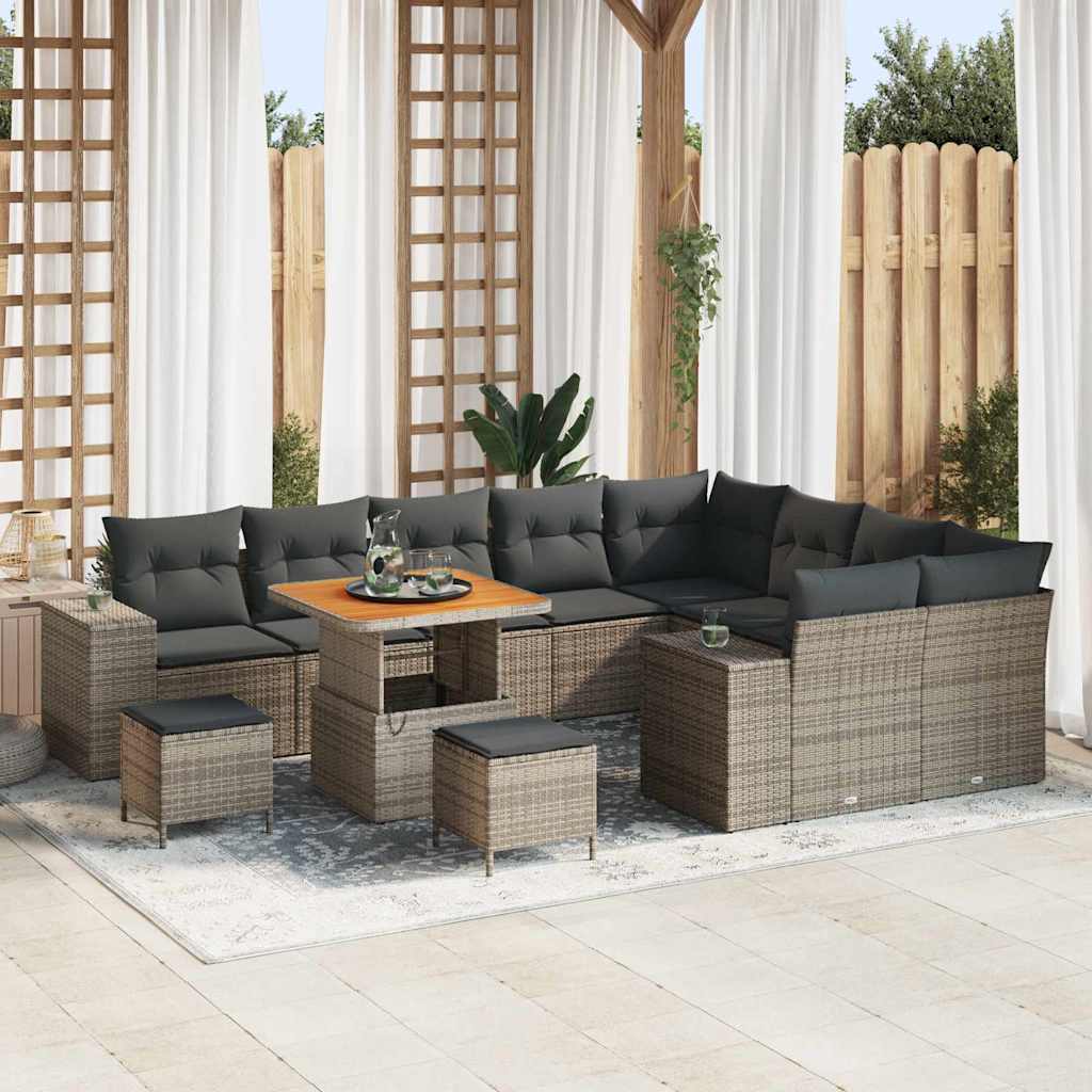 Havesofa Sæt med pude 12 pcs Grå polyrattan