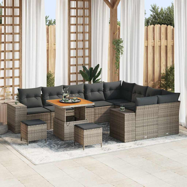 Havesofa Sæt med pude 12 pcs Grå polyrattan