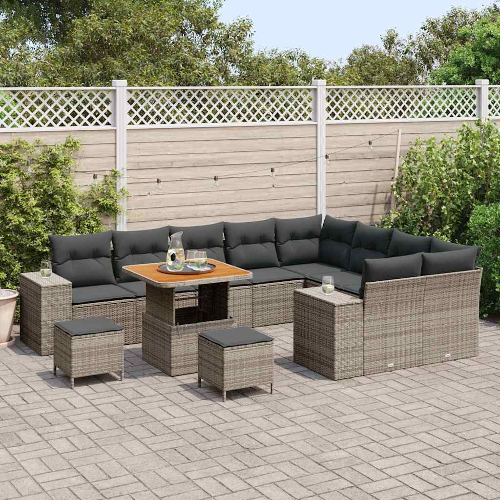 Havesofa Sæt med pude 12 pcs Grå polyrattan
