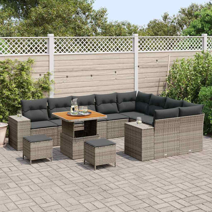 Havesofa Sæt med pude 12 pcs Grå polyrattan