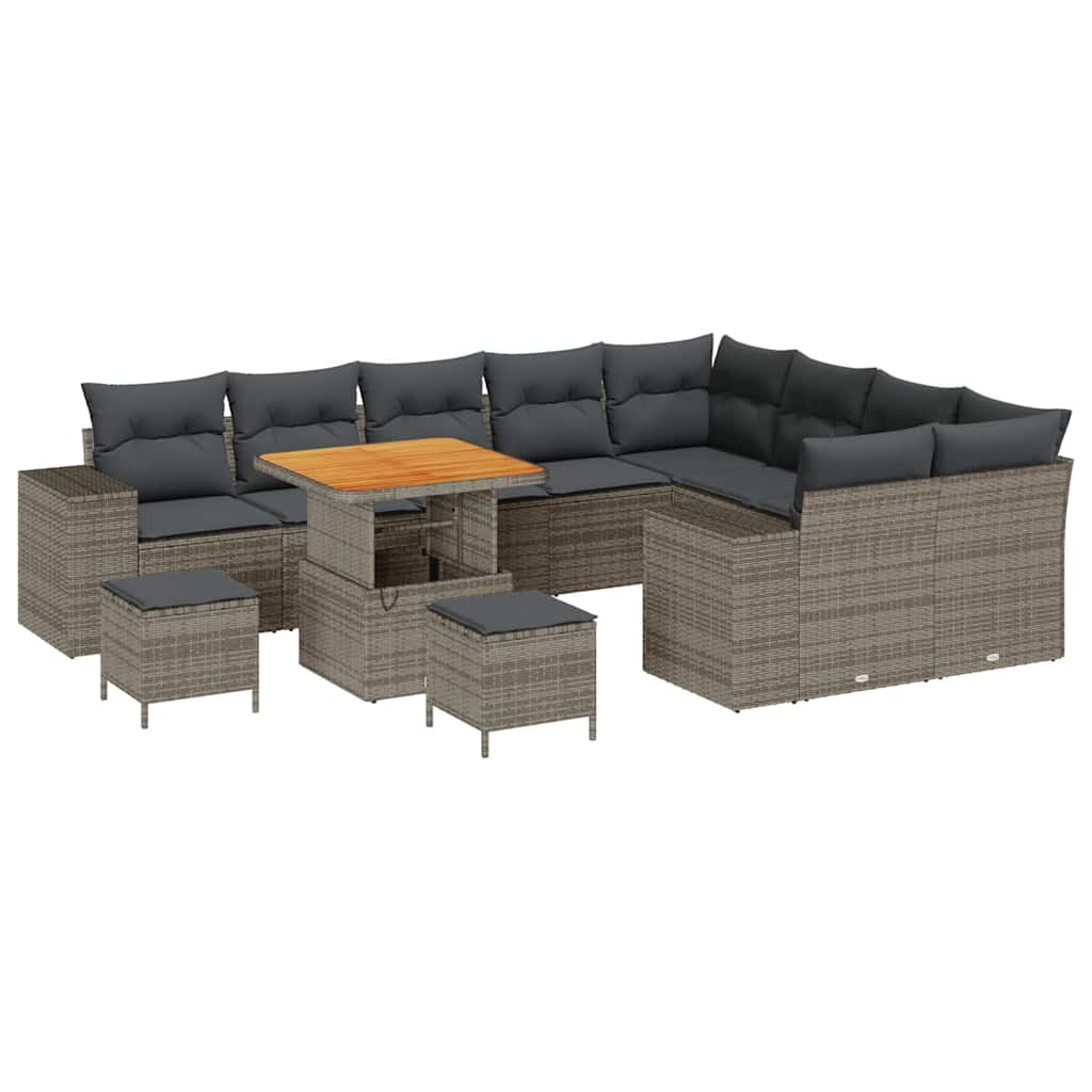Havesofa Sæt med pude 12 pcs Grå polyrattan