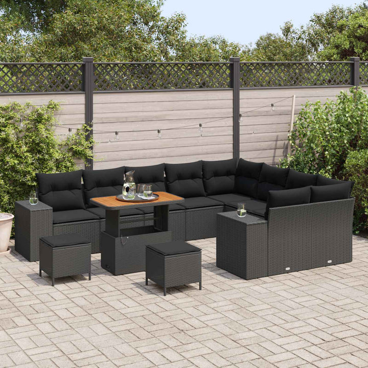 Havesofa Sæt med pude 12 pcs Sort polyrattan