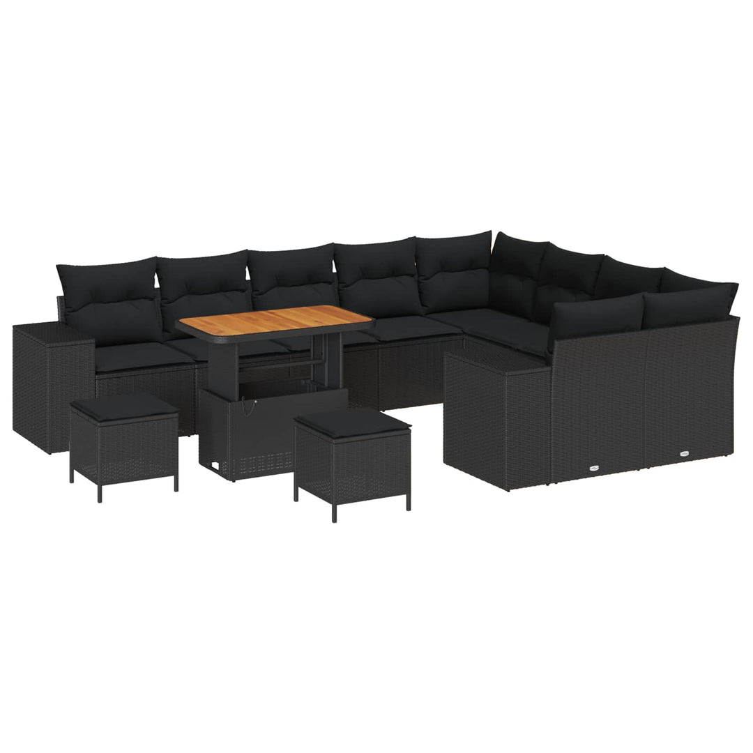 Havesofa Sæt med pude 12 pcs Sort polyrattan