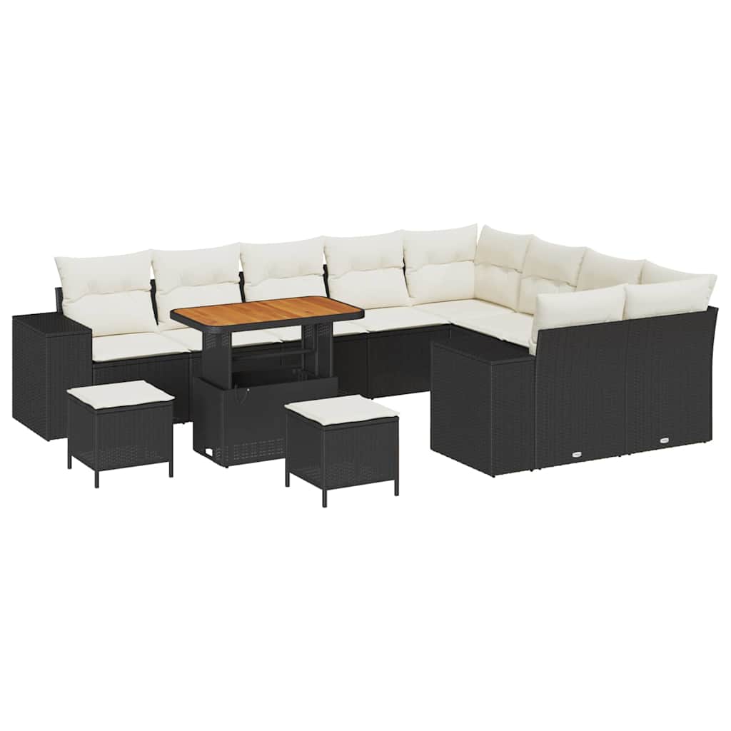 Havesofa Sæt med pude 12 pcs Sort polyrattan
