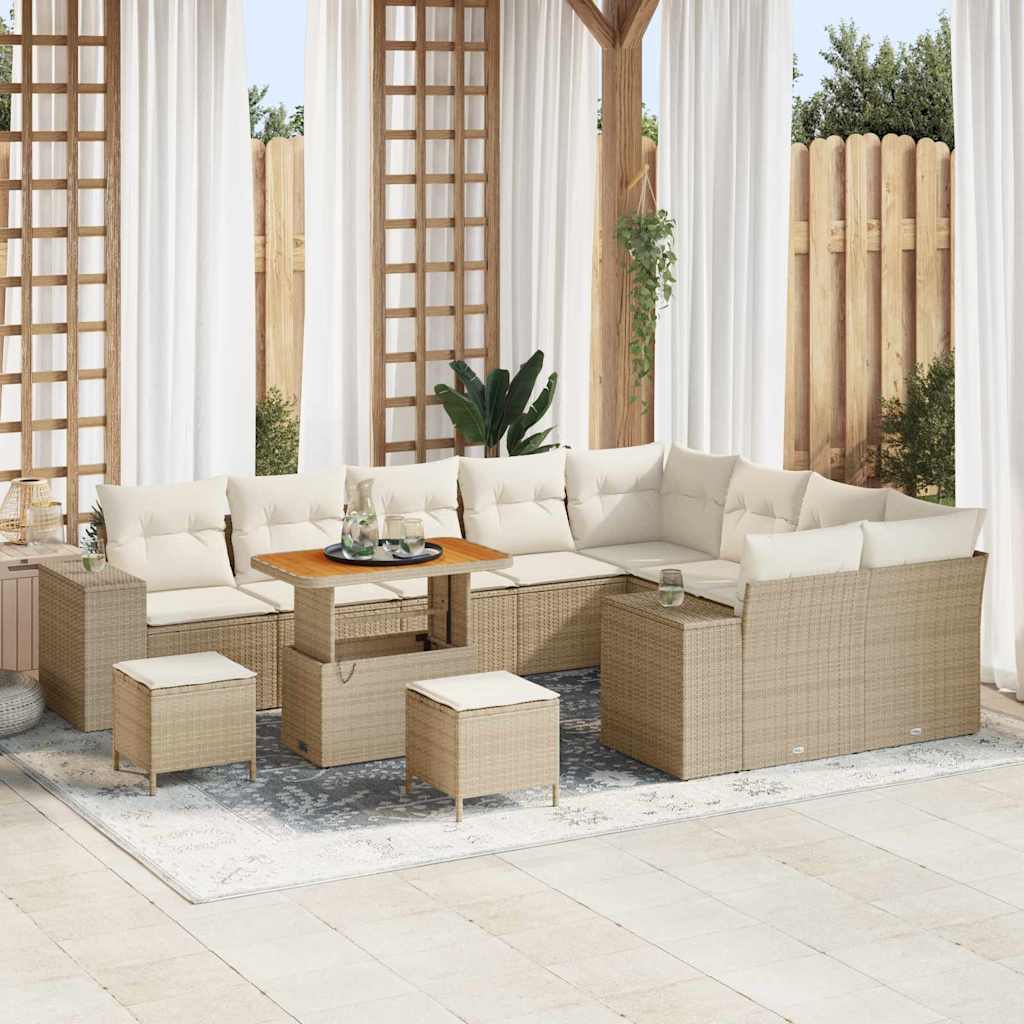 Havesofa Sæt med pude 12 pcs Beige polyrattan