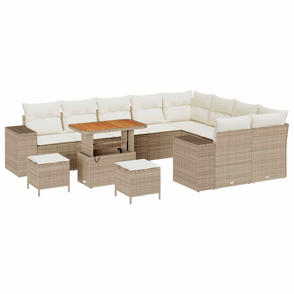 Havesofa Sæt med pude 12 pcs Beige polyrattan