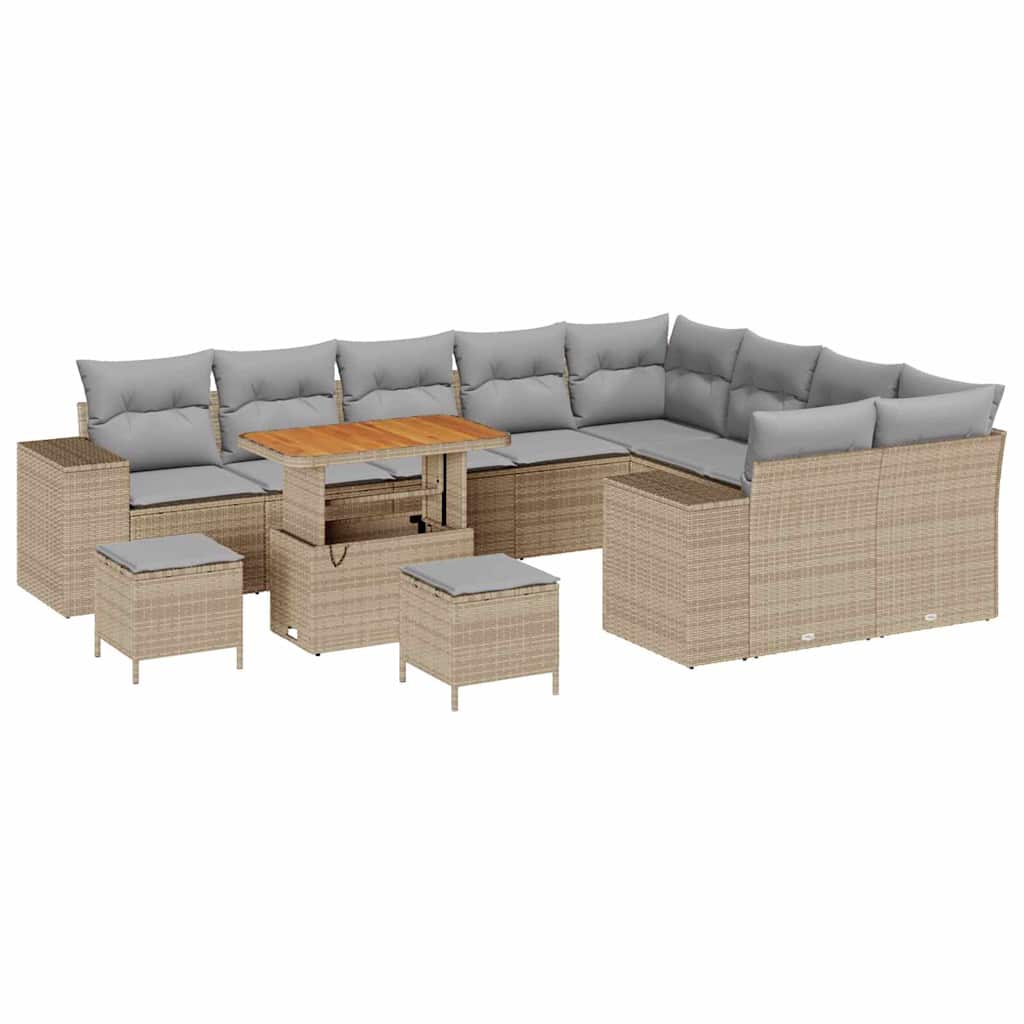 Havesofa Sæt med pude 12 pcs Beige polyrattan