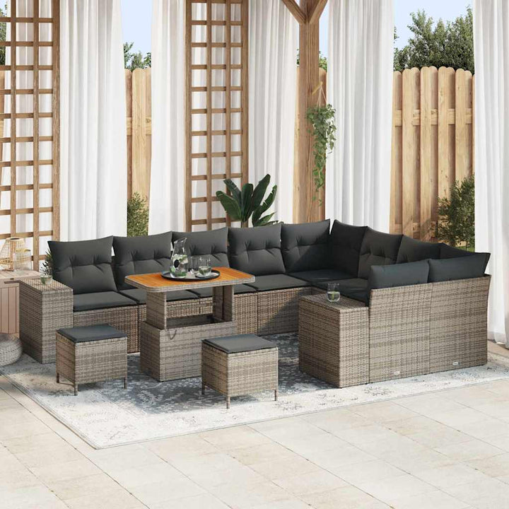 Havesofa Sæt med pude 12 pcs Grå polyrattan