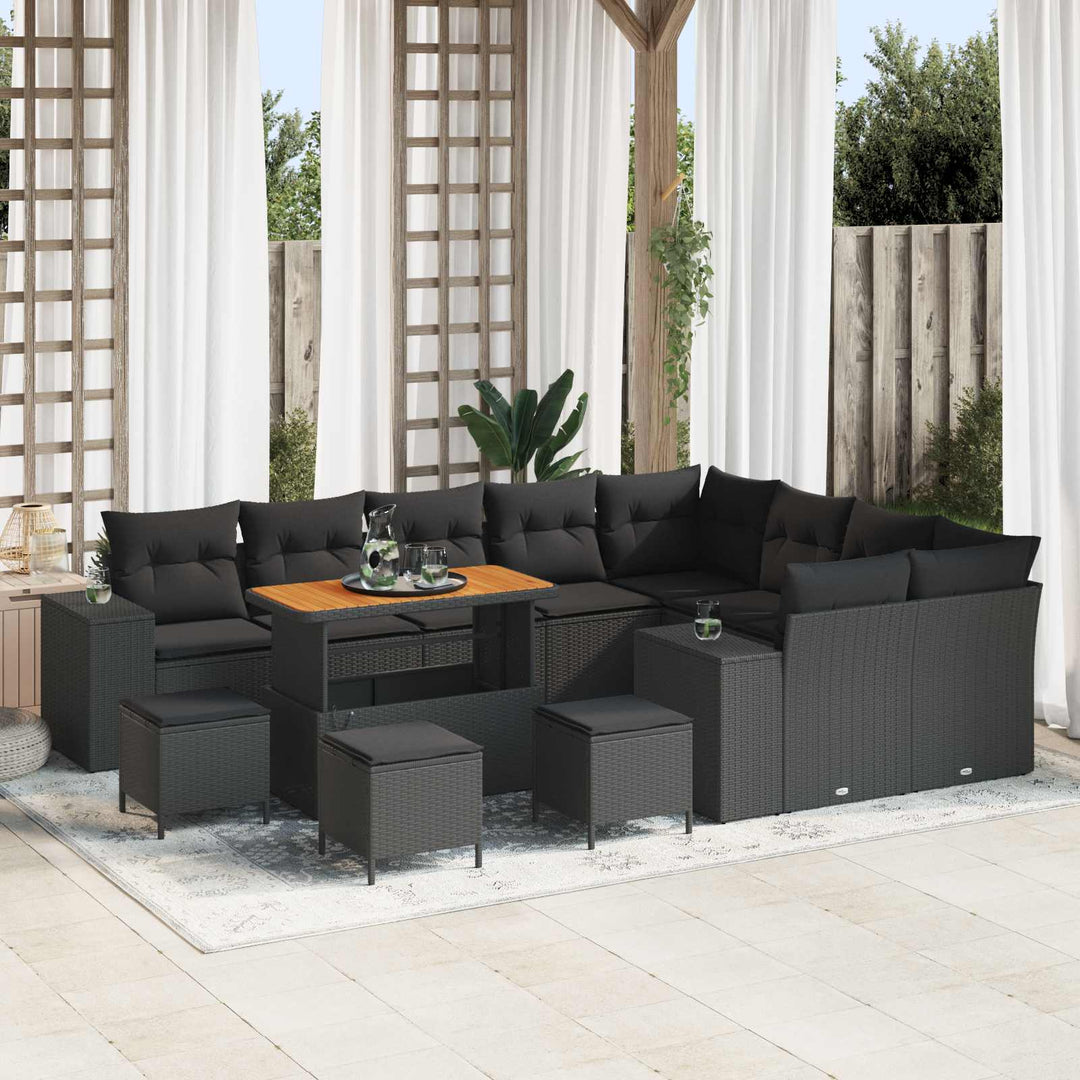 Havesofa Sæt med pude 13 pcs Sort polyrattan