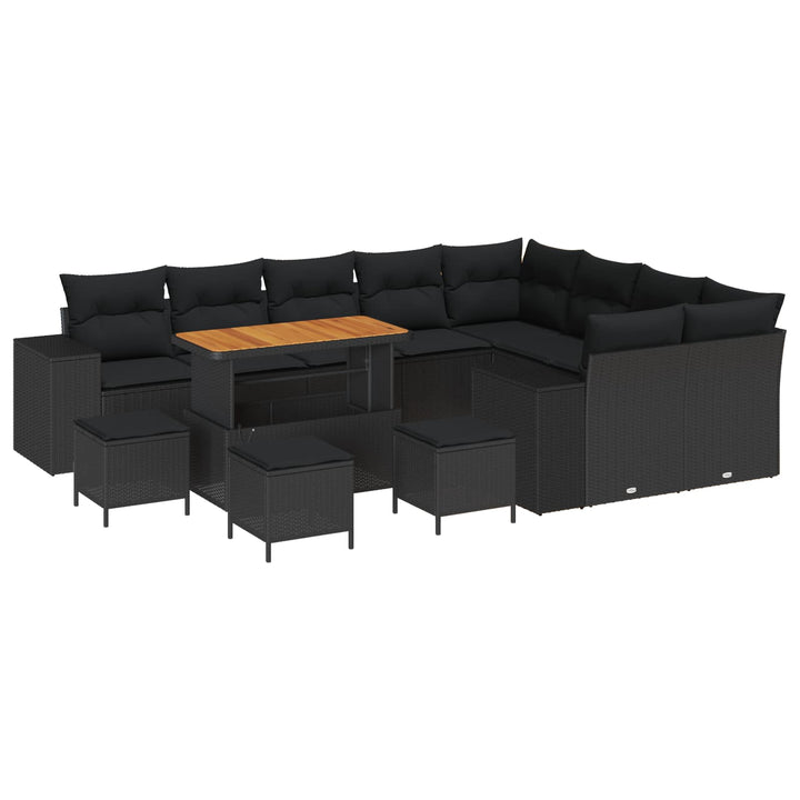 Havesofa Sæt med pude 13 pcs Sort polyrattan