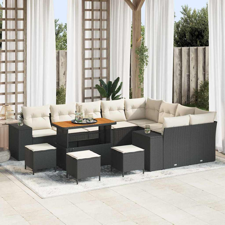 Havesofa Sæt med pude 13 pcs Sort polyrattan