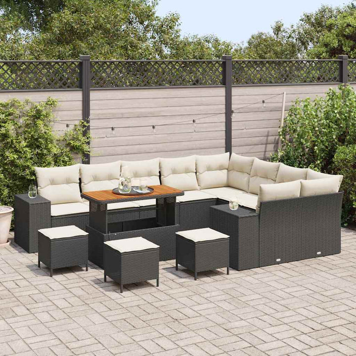 Havesofa Sæt med pude 13 pcs Sort polyrattan