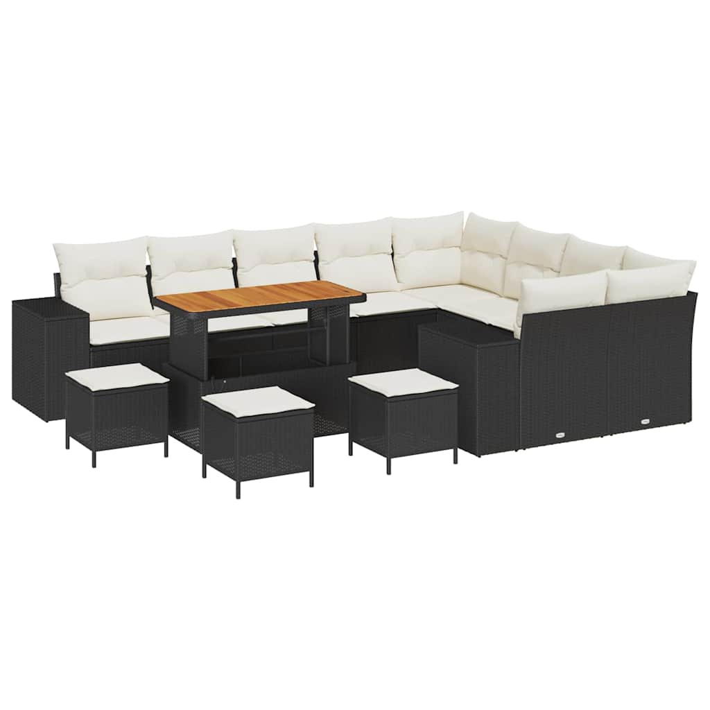 Havesofa Sæt 13 stk. Sort polyrattan