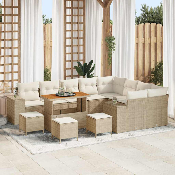 Havesofa Sæt med pude 13 pcs Beige polyrattan