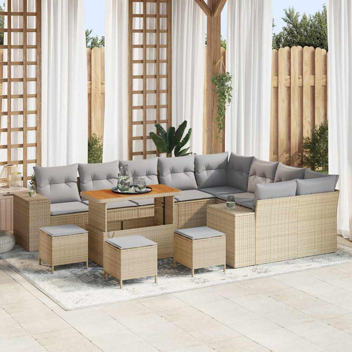Havesofa Sæt med pude 13 pcs Beige polyrattan
