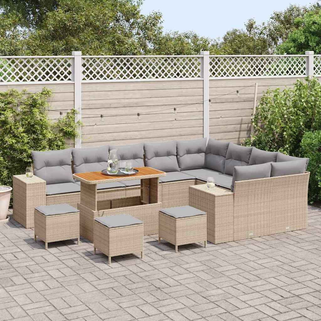Havesofa Sæt med pude 13 pcs Beige polyrattan