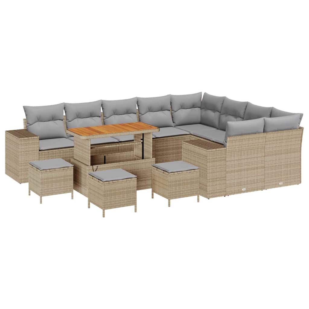 Havesofa Sæt med pude 13 pcs Beige polyrattan
