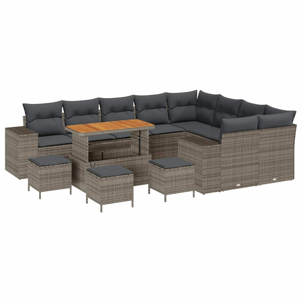 Havesofa Sæt med pude 13 pcs Grå polyrattan