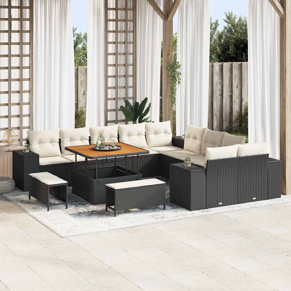 Havesofa Sæt 13 stk. Sort polyrattan