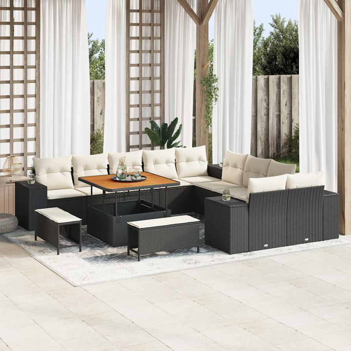 Havesofa Sæt med pude 13 pcs Sort polyrattan