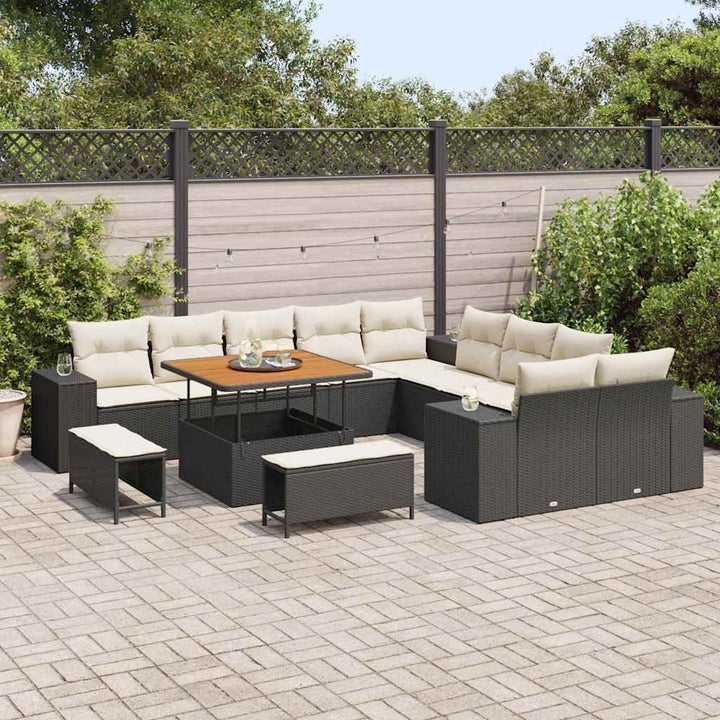 Havesofa Sæt med pude 13 pcs Sort polyrattan