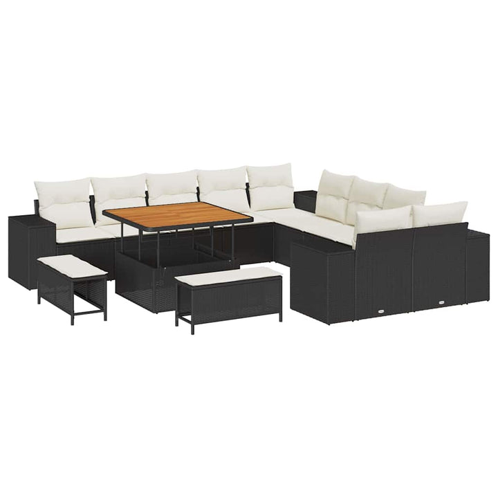 Havesofa Sæt med pude 13 pcs Sort polyrattan