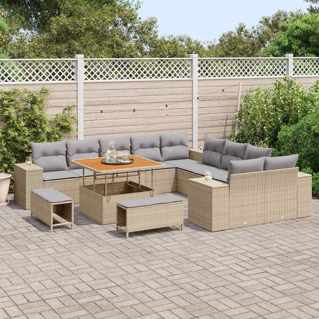 Havesofa Sæt 13 stk. Beige polyrattan