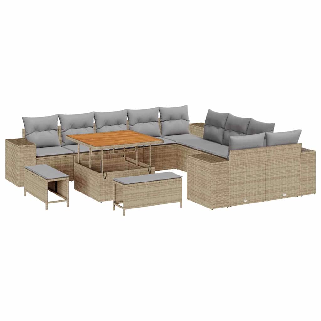 Havesofa Sæt med pude 13 pcs Beige polyrattan