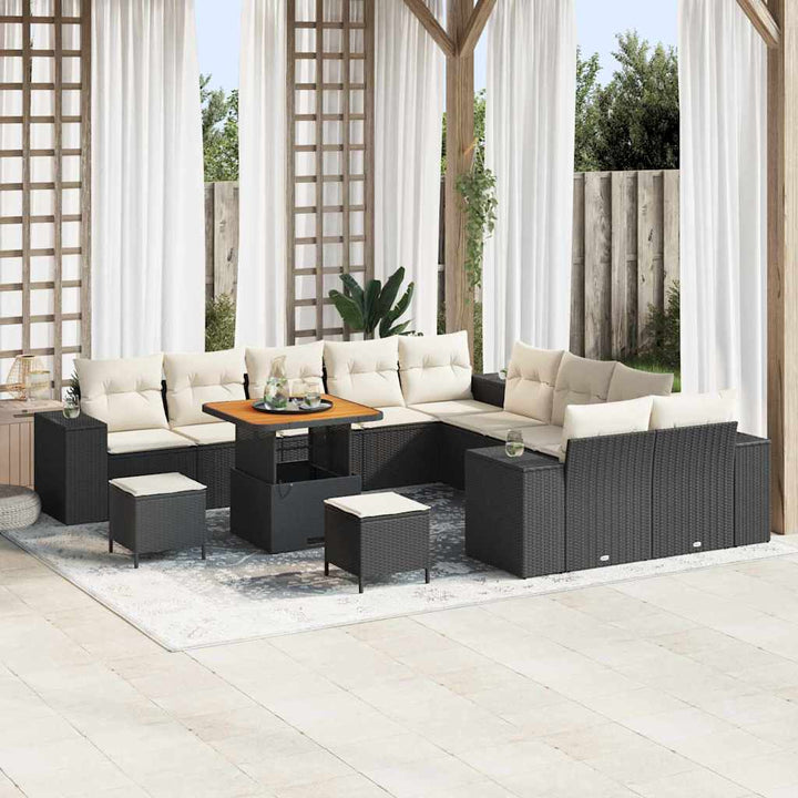 Havesofa Sæt med pude 13 pcs Sort polyrattan