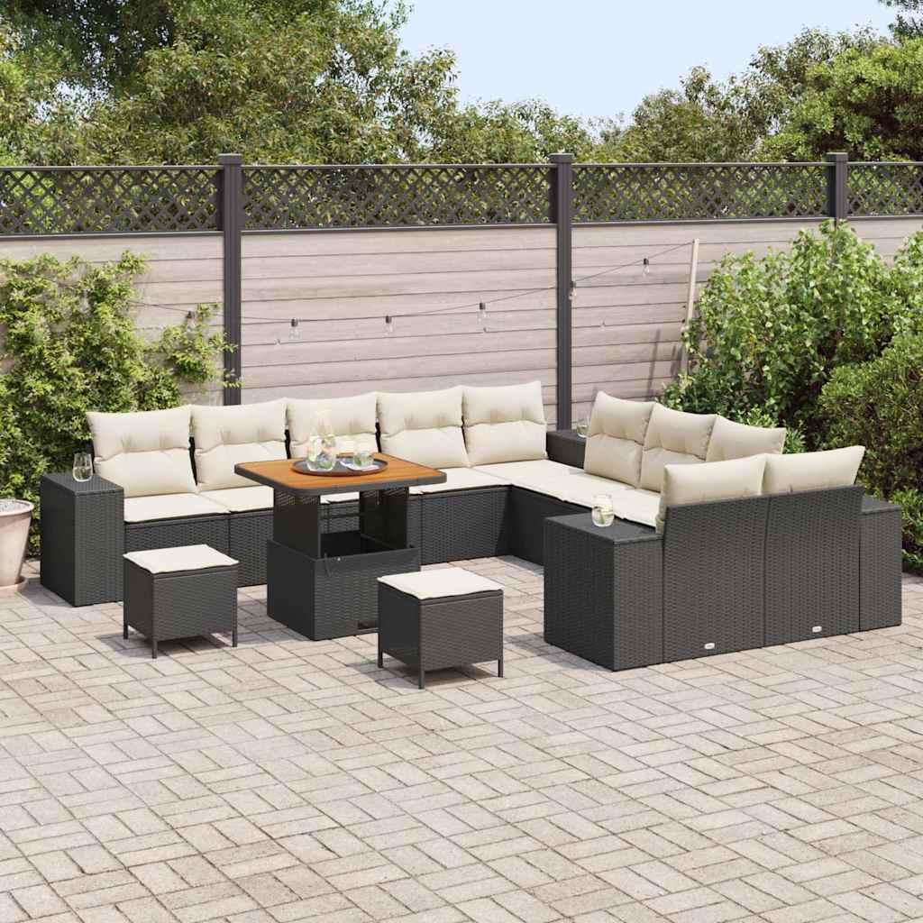 Havesofa Sæt med pude 13 pcs Sort polyrattan