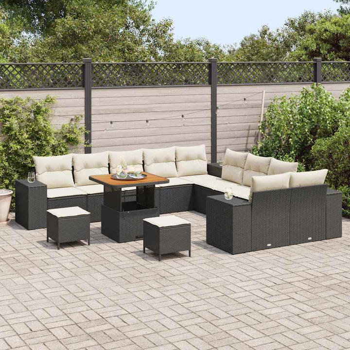 Havesofa Sæt med pude 13 pcs Sort polyrattan